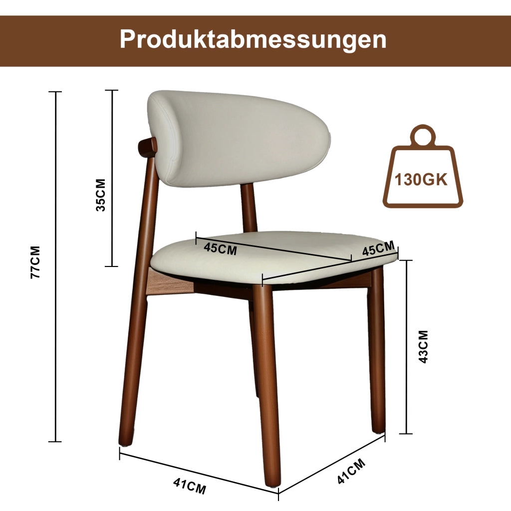 SEDIA Set da 2 pezzi con schienale ergonomico in PU bianco e legno di quercia color noce