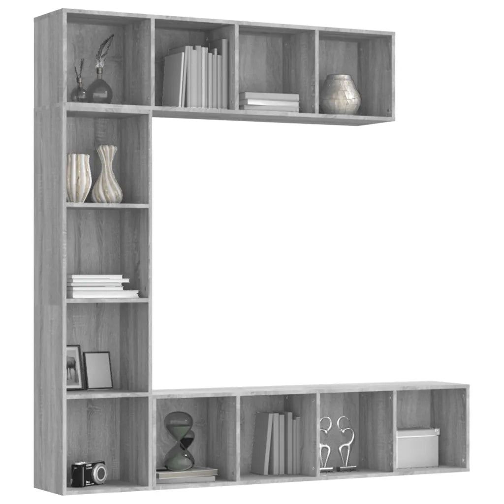 Set Mobili Libreria-Porta TV 3 pz Grigio Sonoma 180x30x180 cm