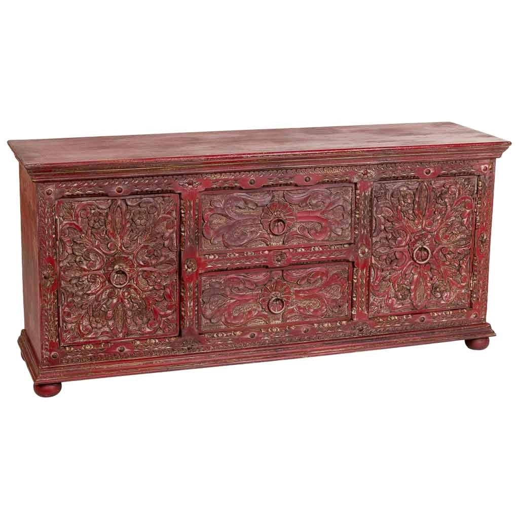 Credenza artigianale in legno rosso 165x45x76h cm