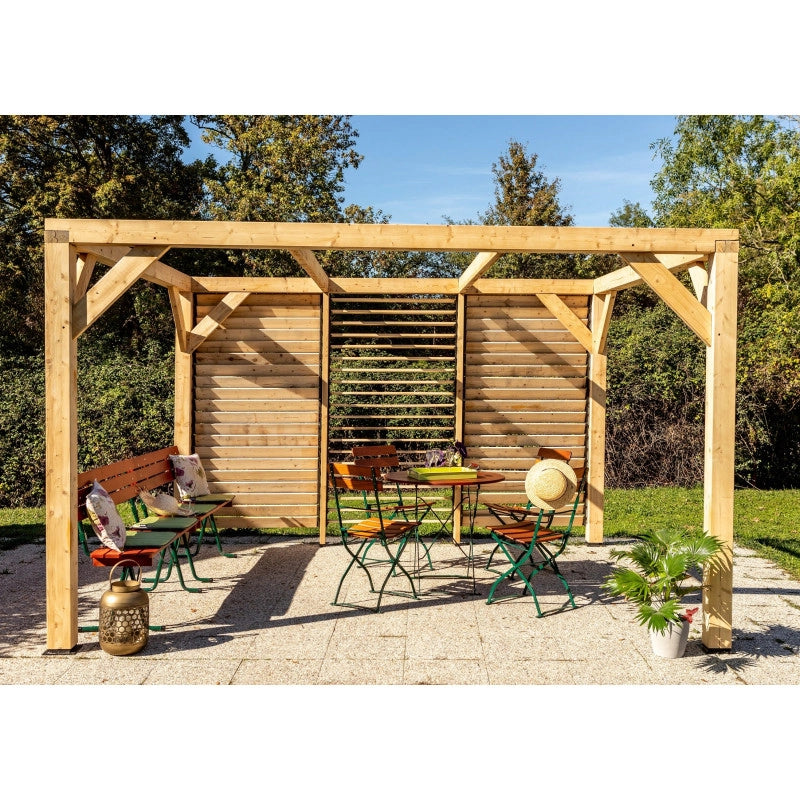 Pergola da giardino in legno Douglas 340x312 cm – gazebo con ventelle mobili su una parete – pali 120x120 mm – VTDO3431V Foresta