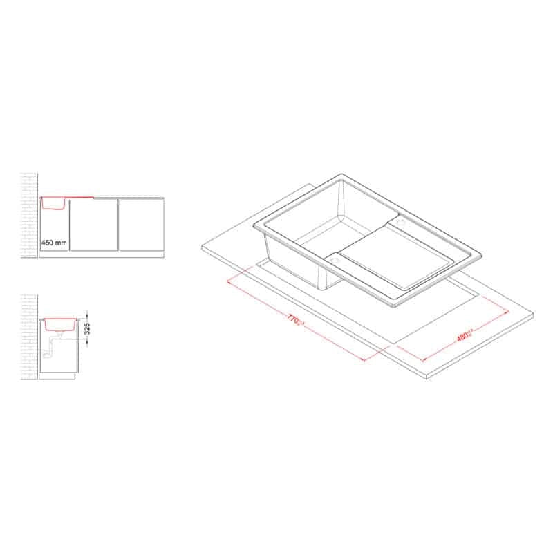 Lavello Elleci Incasso 1 vasca 79x50 Life 300 Granitek Nero LG230040