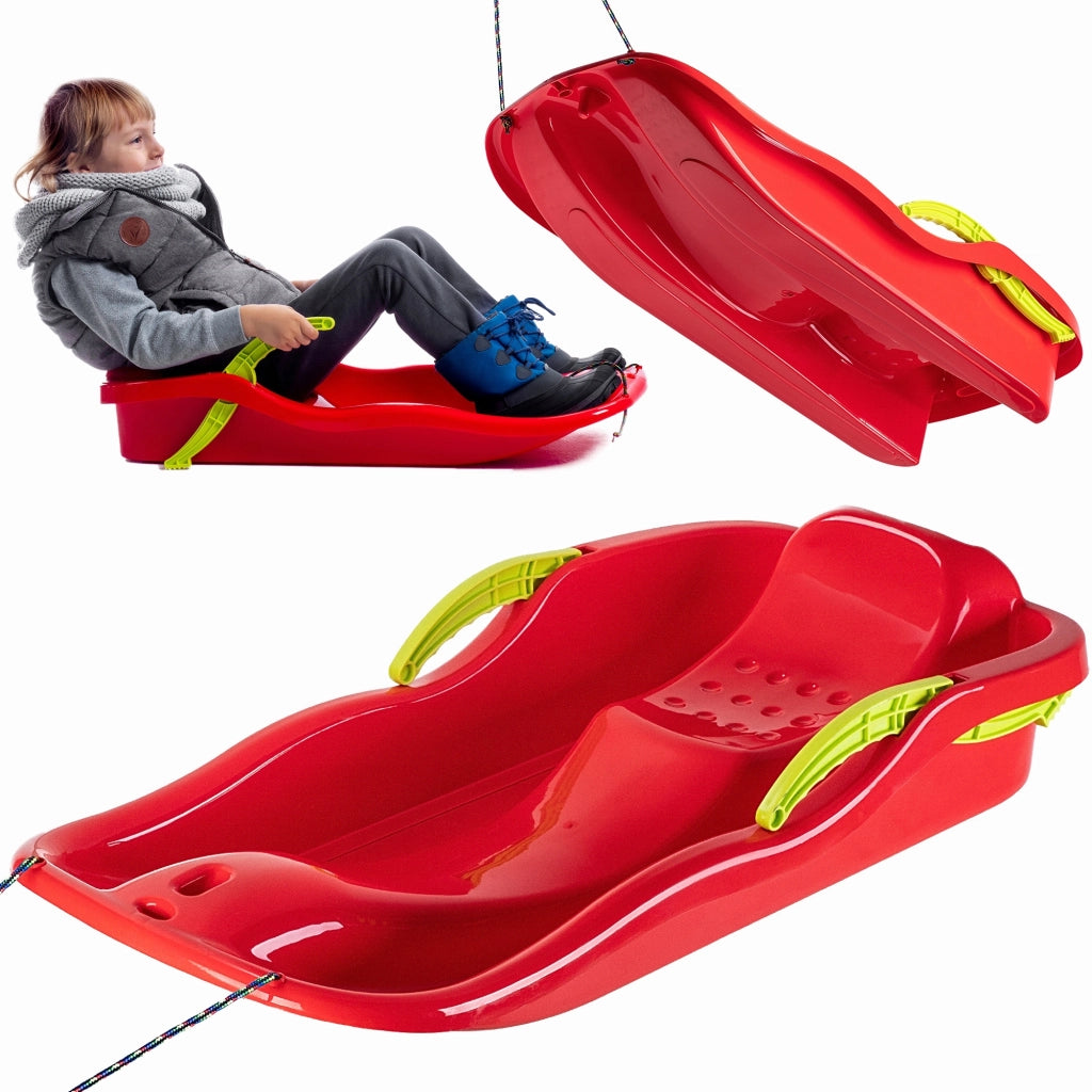 KADAX Slittino con freno e schienale in plastica, grande, con corda