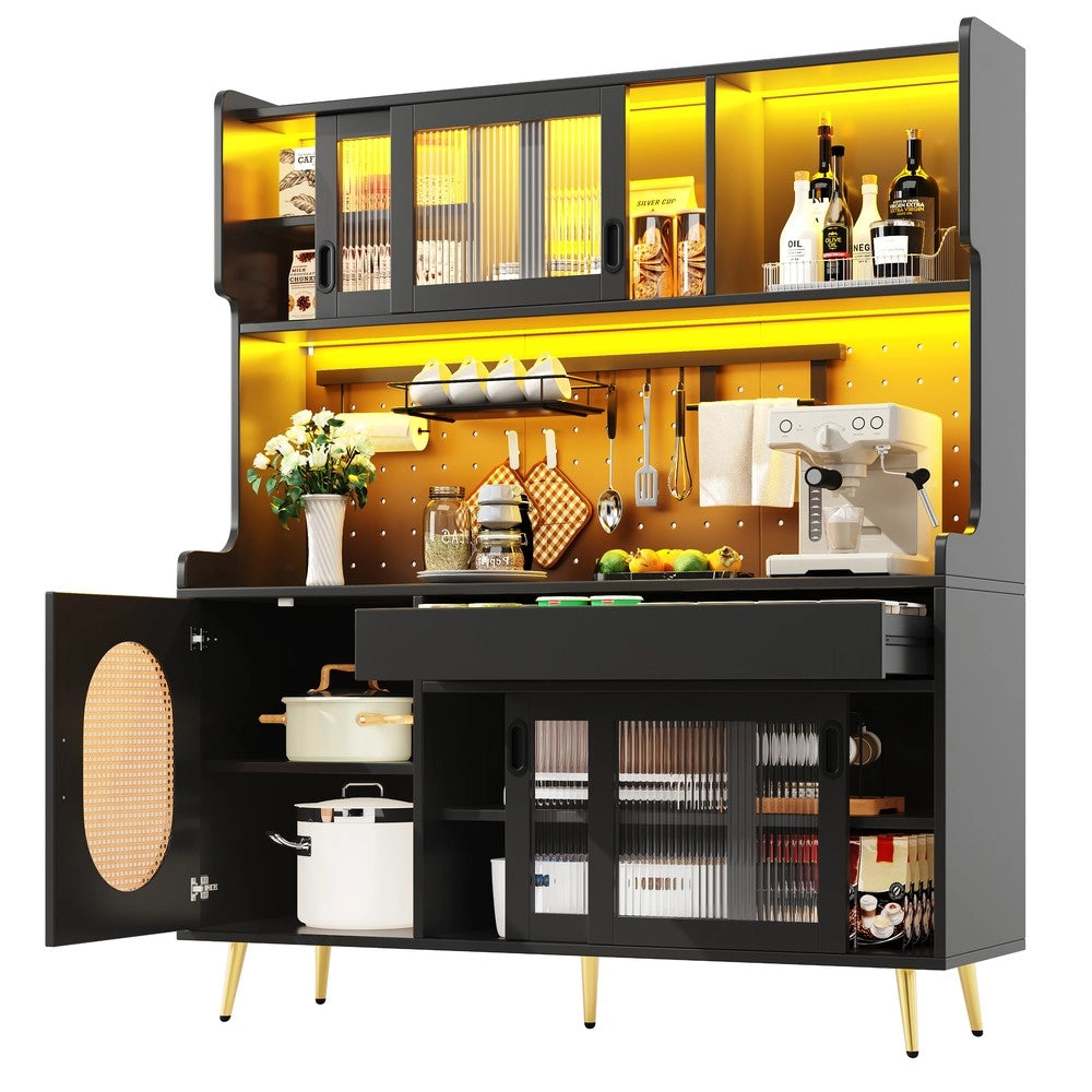 Credenza Buffet con Ante e LED ¨C Xylo ¨C Marrone/Nero, 145x39x171cm