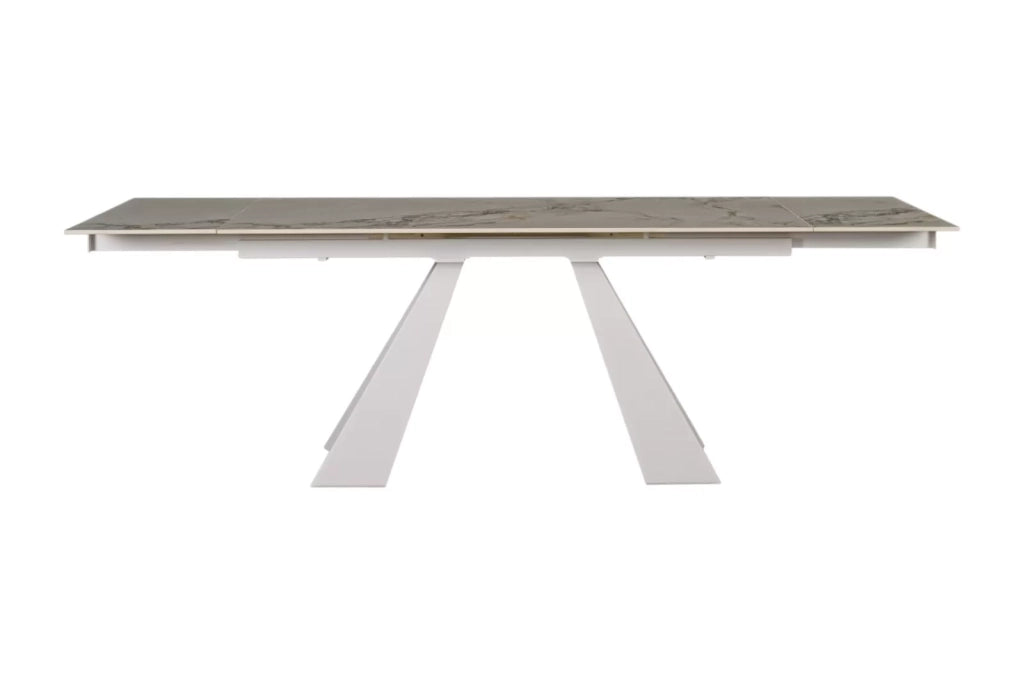 Tavolo moderno allungabile piano effetto marmo gold gambe bianche 160x90x78 - Mobili 2G