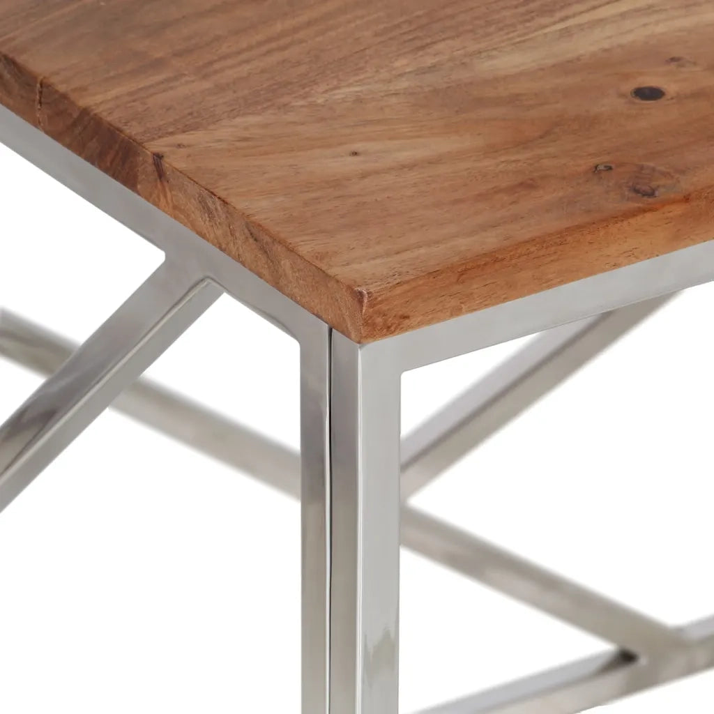 Tavolino salotto | Tavolino da caff¨¨ | Tavolino da Soggiorno Argento Acciaio Inox e Legno Massello Acacia