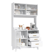 Credenza alta con ripiani; prese USB e porte per cucina in truciolato bianco 100.5×40×178 cm