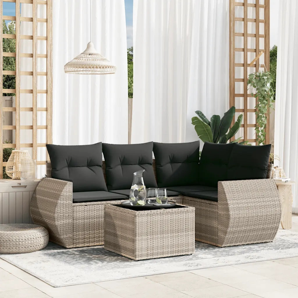 Set Divano da Giardino 5pz | Set Salotto da Giardino con Cuscini Grigio Chiaro Polyrattan