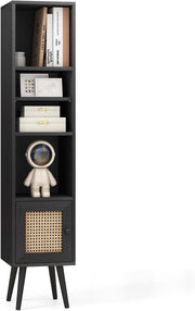 Libreria, armadietto sottile con 4 ripiani e porte, scaffale per soggiorno e ufficio, 29,5 x 29,5 x 137 cm (nero)