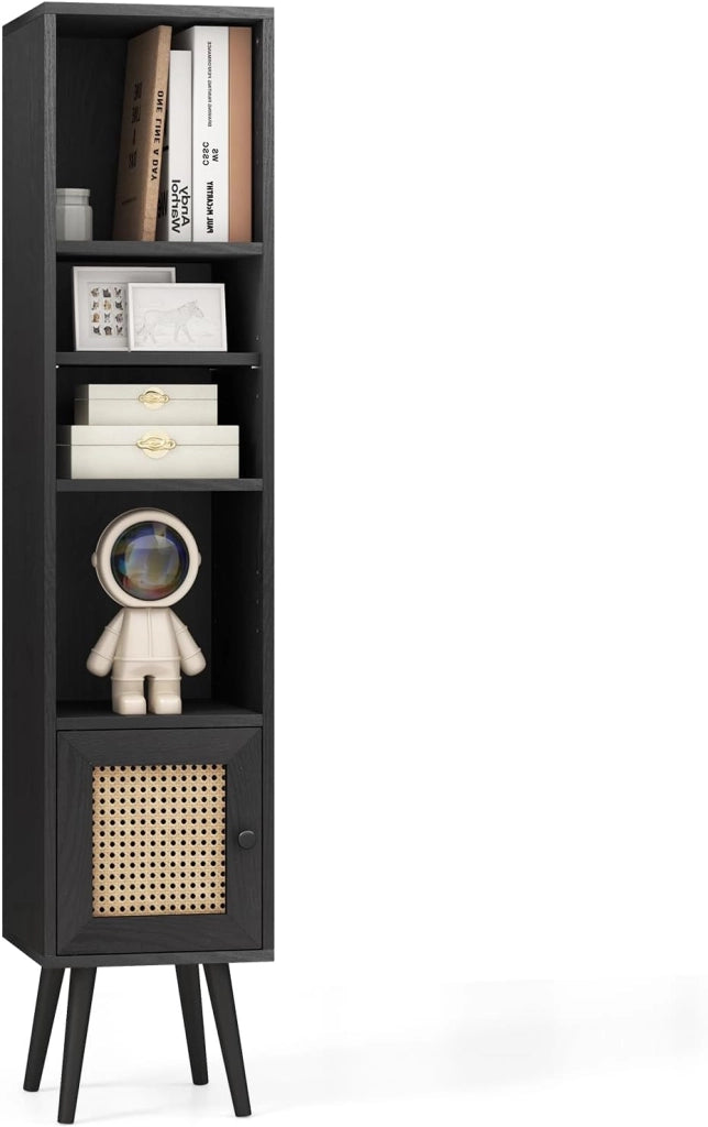 Libreria, armadietto sottile con 4 ripiani e porte, scaffale per soggiorno e ufficio, 29,5 x 29,5 x 137 cm (nero)