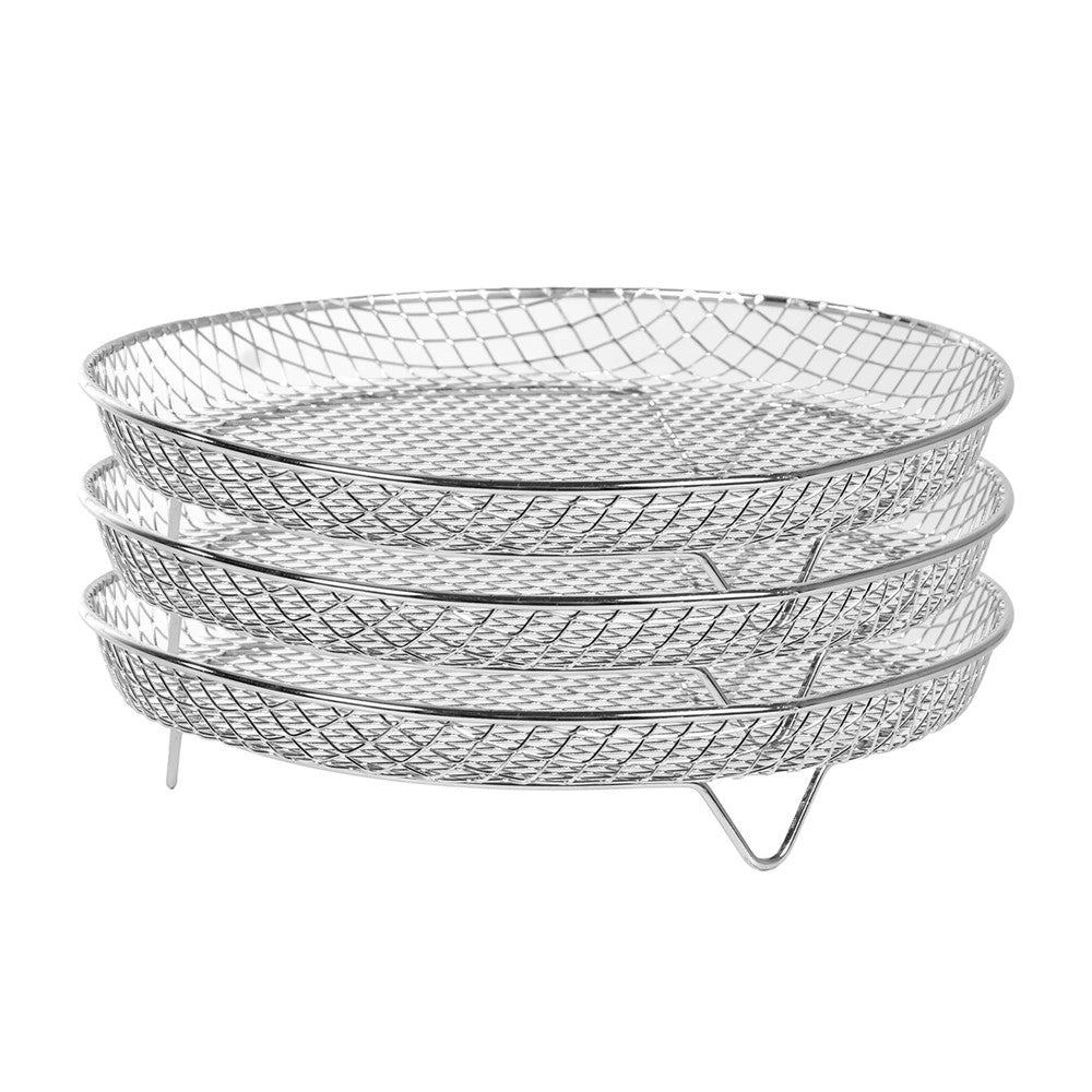 Trade Shop - Set Da 3 Griglie In Acciaio Inox Per Friggitrice Ad Aria H4,5 Cm X ø20 Cm Impilabili -