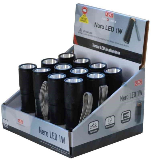 Torcia Metallo Led Con 3Aaa Duracell Nero Led 1W - Cfg