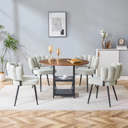 Set tavolo e sedie con 1 tavolo rotondo; 4 sedie e doppio ripiano in MDF e metallo nero; beige chiaro e noce