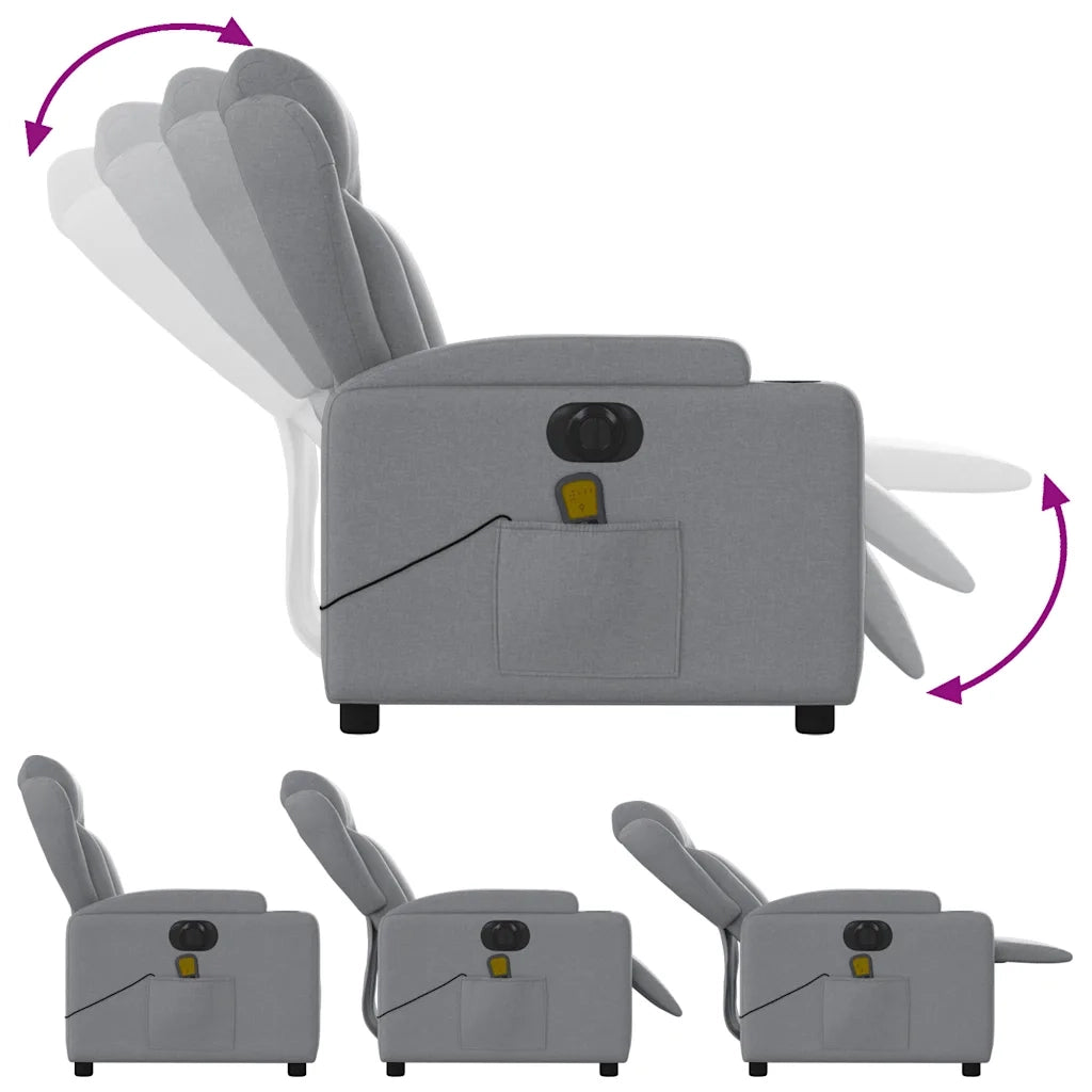 Divano Sedia-Poltrona Reclinabile Massaggio Elettrica Grigio Chiaro Tessuto 788201