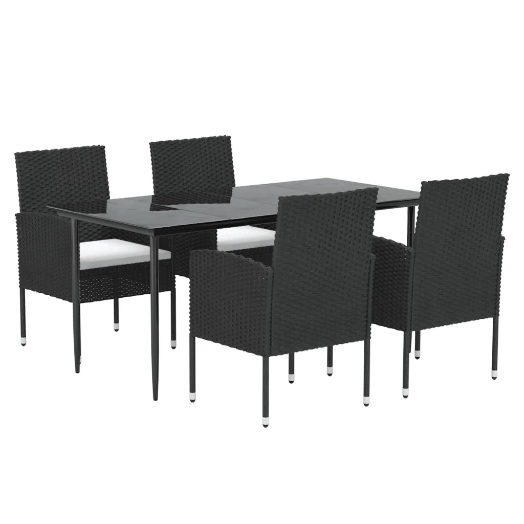 Set da Pranzo da Giardino 5 pz Nero con Cuscini in Polyrattan 3156778