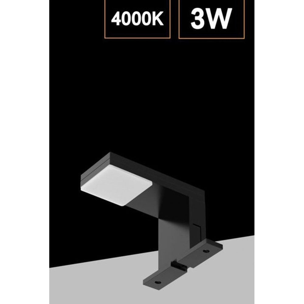 Trade Shop - Lampada Led Per Specchio Da Bagno 3 Watt Moderno Luce Naturale 4000k Nero Argento Ip44 90p -
