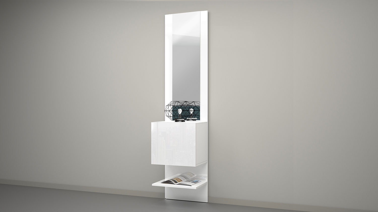 Mobile Ingresso Specchio e Armadietto 45x35x191 cm Kompact Bianco Lucido
