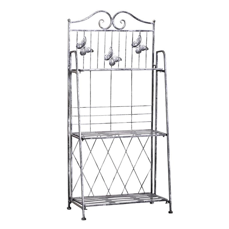 FIORIERA SCAFFALE CON FARFALLE E 3 RIPIANI  44 X 25 X 96 CM  COLOR GRIGIO ARGENTO