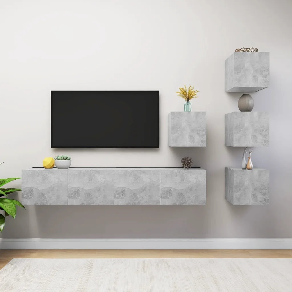 Set di Mobili Porta TV 6 pz Grigio Cemento in Legno Multistrato 3079141