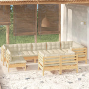 Set Divani da Giardino 9 pz con Cuscini Crema Massello di Pino cod mxl 41321