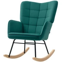 Poltrona a Dondolo con Rivestimento in Velluto, Struttura in Acciaio, 71 x 98 x 101 cm, Verde