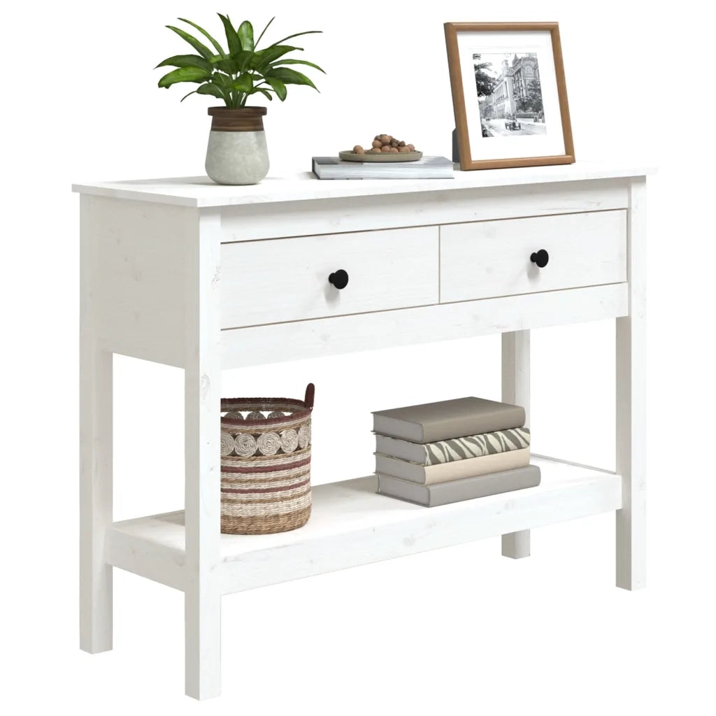 Tavolo Consolle Bianco 100x35x75 cm in Legno Massello di Pino cod mxl 12069