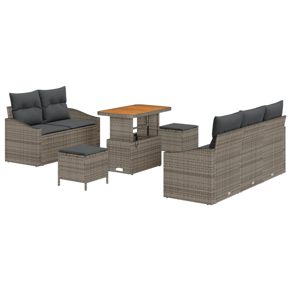 Set di Divani da Giardino 8 Pezzi con Cuscini Grigio Polyrattan Acacia