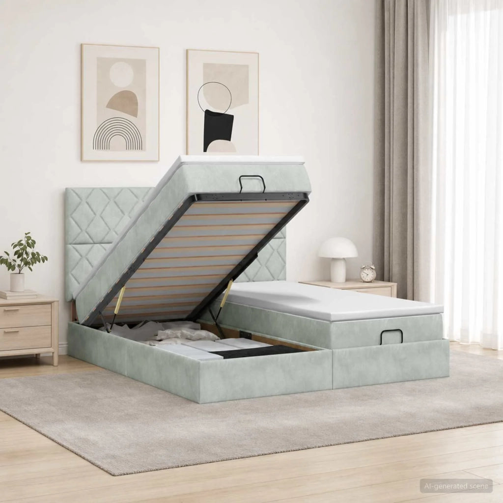 Letto Ottomano con Materasso e LED Grigio Chiaro 160 x 200 cm 3458508