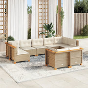 Set Divano da Giardino 9 pz con Cuscini Beige in Polyrattan