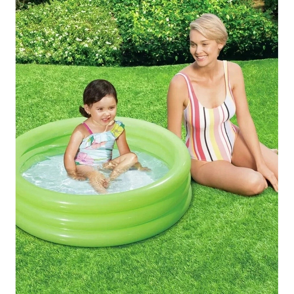 Trade Shop - Piscina Gonfiabile Verde A 3 Anelli Per Bambini Rotonda 91 X 23 Cm Giardino 017550 -