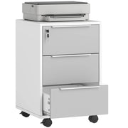 Cassettiera per Ufficio a 3 Cassetti con Chiave e Ruote ¨C Zephmum ¨C Legno, Bianco e Grigio, 40x40x63.5 cm