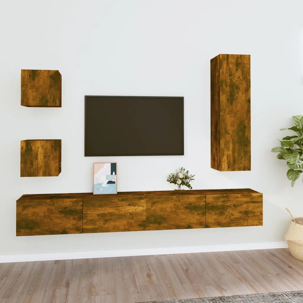 Set di Mobili Porta TV 5 pz Rovere Fumo in Legno Multistratocod mxl 121515