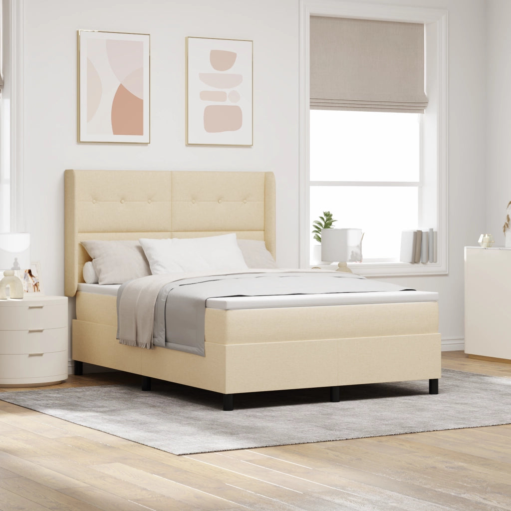Letto a Box Spring  con Materasso e LED Crema 140x190 cm Tessuto
