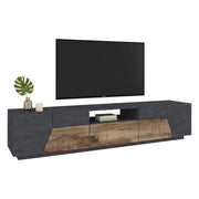Mobile da soggiorno Porta Animai, Made in Italy, Credenza per Animai da salotto a 4 ante geometriche e 1 cassetto, Cm 220x43h46, Ardesia e Acero