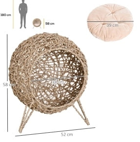 Cuccia per gatti in rattan PE con cuscino, marrone Ø 52 x 58 cm