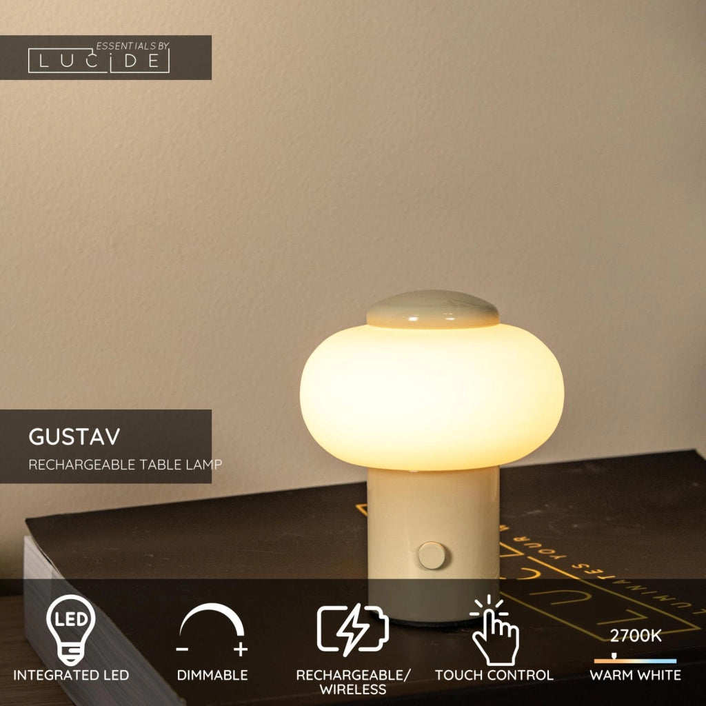 Lampada da tavolo LED wireless GUSTAV crema Lucide