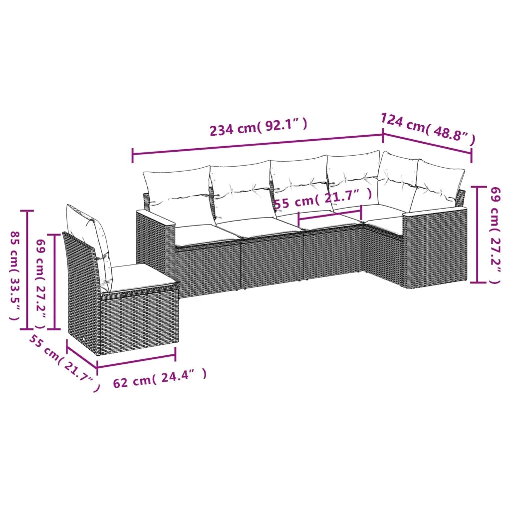 Set Divano da Giardino 6 pz con Cuscini Nero in Polyrattancod mxl 88537