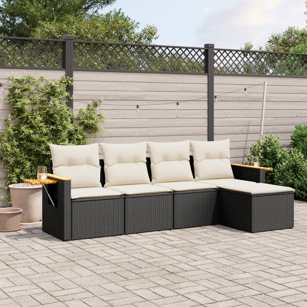 Set Divani da Giardino 5 pz | Set Salotto da Giardino con Cuscini in Polyrattan Nero