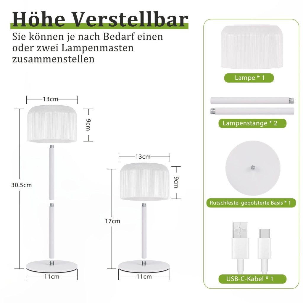 ZMH Lampada da tavolo LED wireless bianca batteria touch dimmerabile 3 temperature colore per camera letto soggiorno