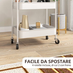 Carrello da Cucina a 3 Livelli con Maniglie e 4 Rotelle 45x30,6x79 cm in Acciaio Bianco