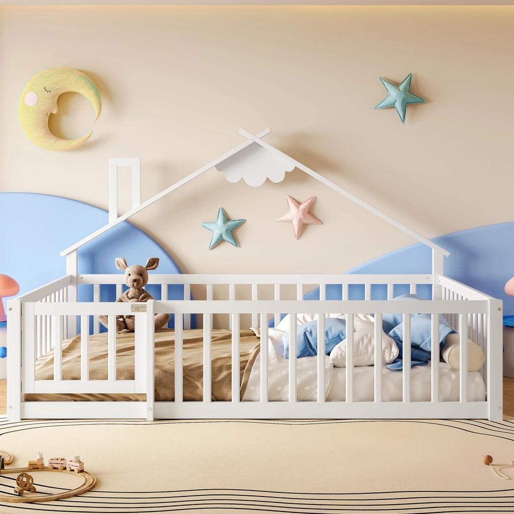 Letto per bambini a casetta 140x190 cm in pino bianco