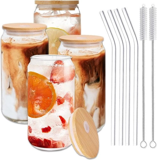 Calice da bibita, set di calici da bibita, bicchiere di vetro con coperchio e manico di legno, bicchiere per succo, latte, caffè, regali di vacanza