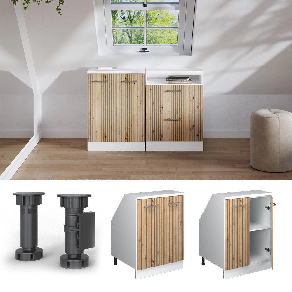 Mobile sottotetto Rion Rovere artigianale/Bianco 60 x 83.8 cm con 2 porte, carcassa 60 cm profondità Vicco