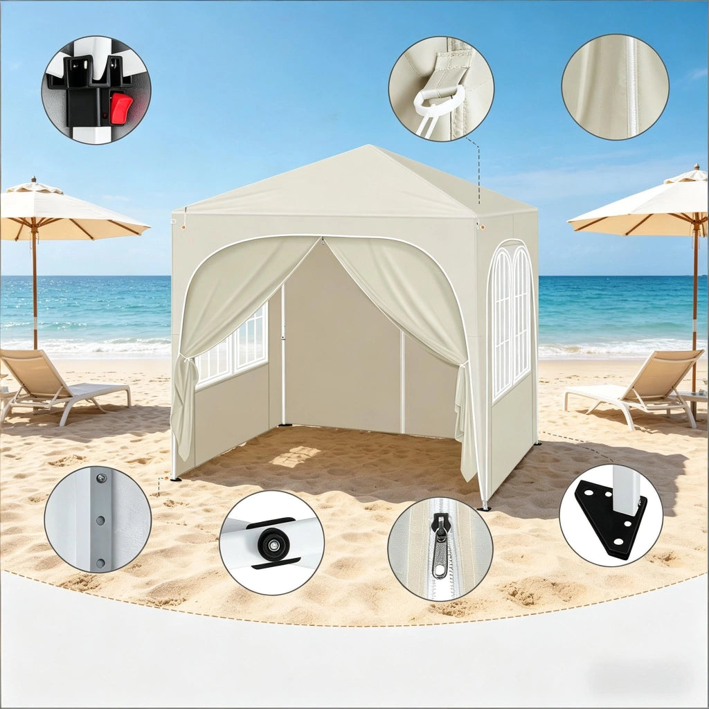 GAZEBO Pieghevole 2x2 m Beige in Metallo e Tessuto Oxford con 4 Pareti
