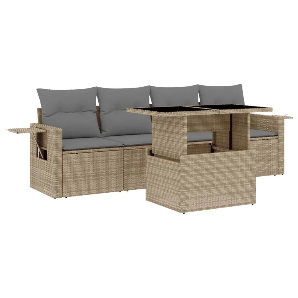 Set Divano da Giardino 5 pz con Cuscini Beige in Polyrattan 3267729