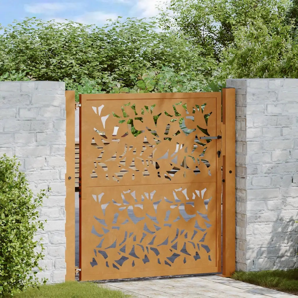 vidaXL Cancello da Giardino 105x105 cm Acciaio Corten Design a Foglia