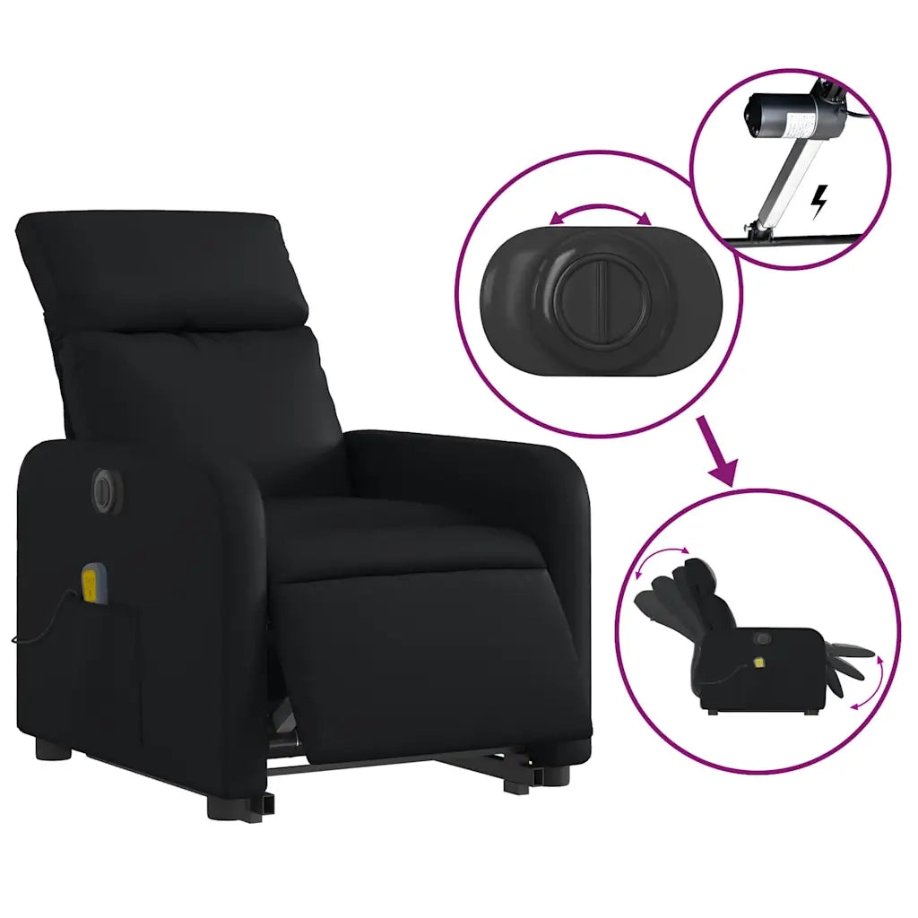 Poltrona Alzapersona Massaggiante | Sedia Relax Elettrica Nera in Similpelle