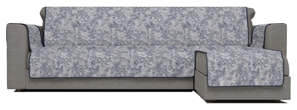 Copridivano con Penisola Destra Seduta 190 cm in Poliestere e Cotone Blu Scuro