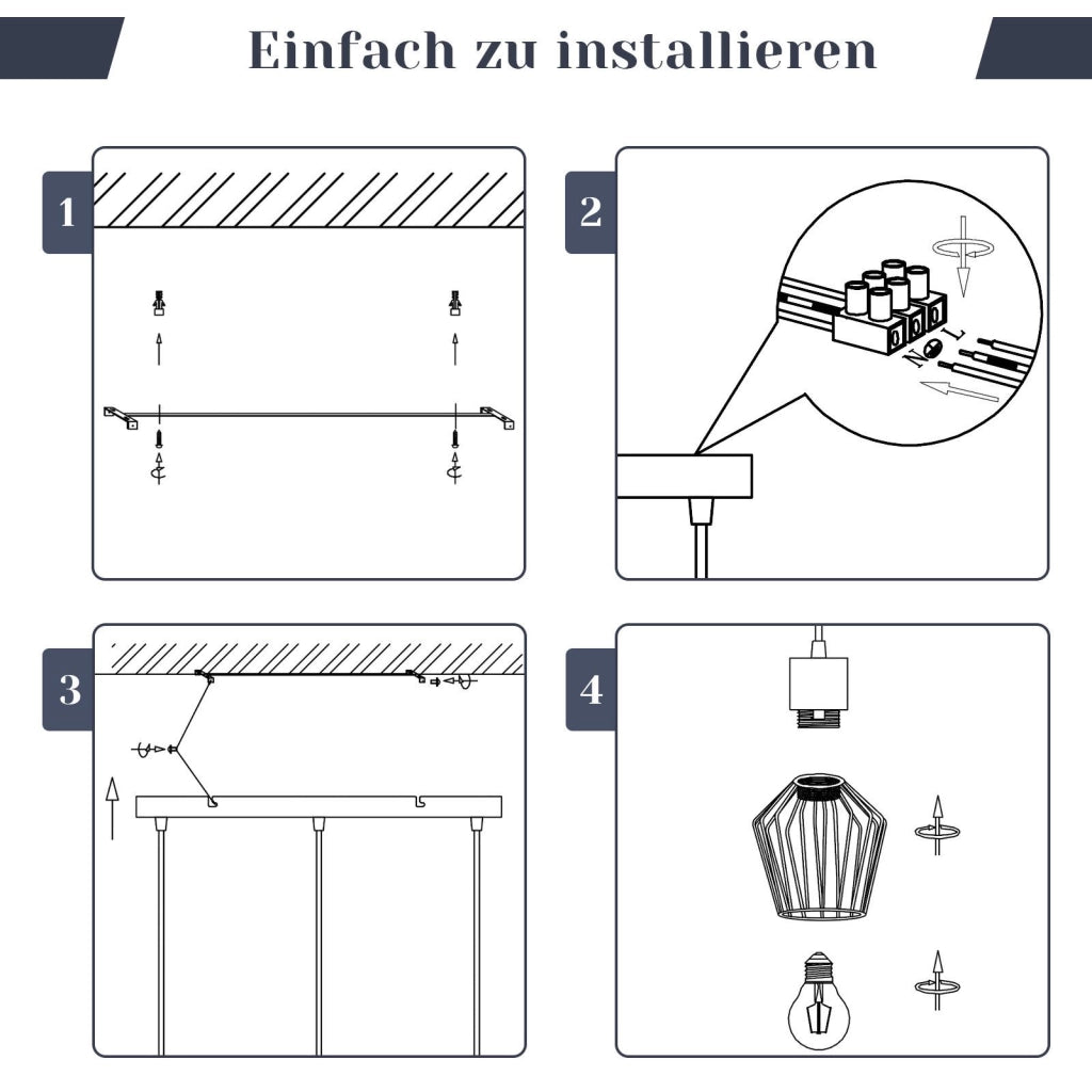 Lampada a sospensione ZMH industriale in metallo nero a 3 fiamme LED E27 in metallo