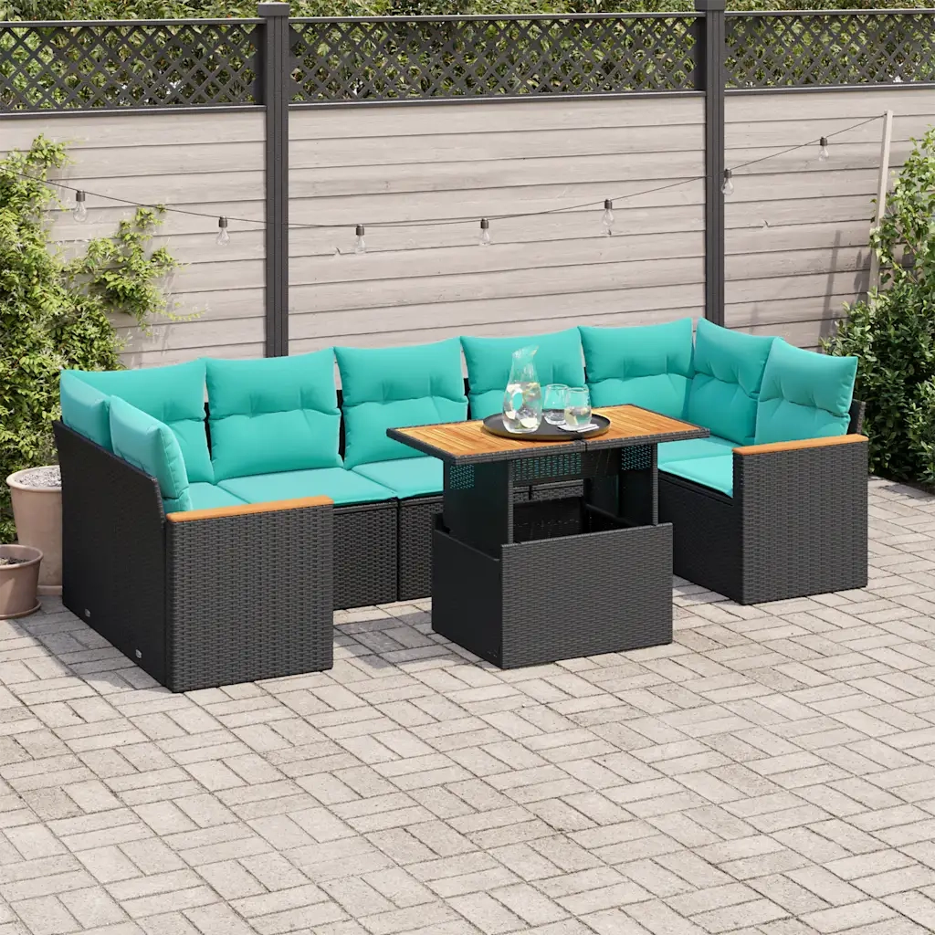 Set Divani da Giardino con Cuscini 8 pz Nero in Polyrattan 3327459