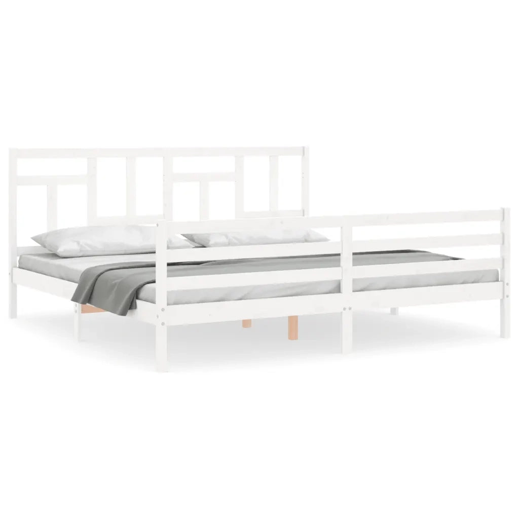 Giroletto con Testiera-Struttura Letto con testiera Bianco 200x200 cm in Legno Massello 297654